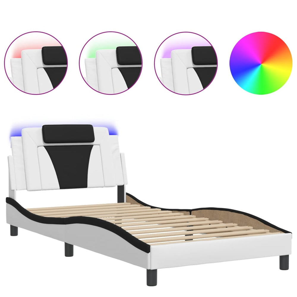Bettgestell Viana 100x200 cm mit LED, Weiß/Schwarz