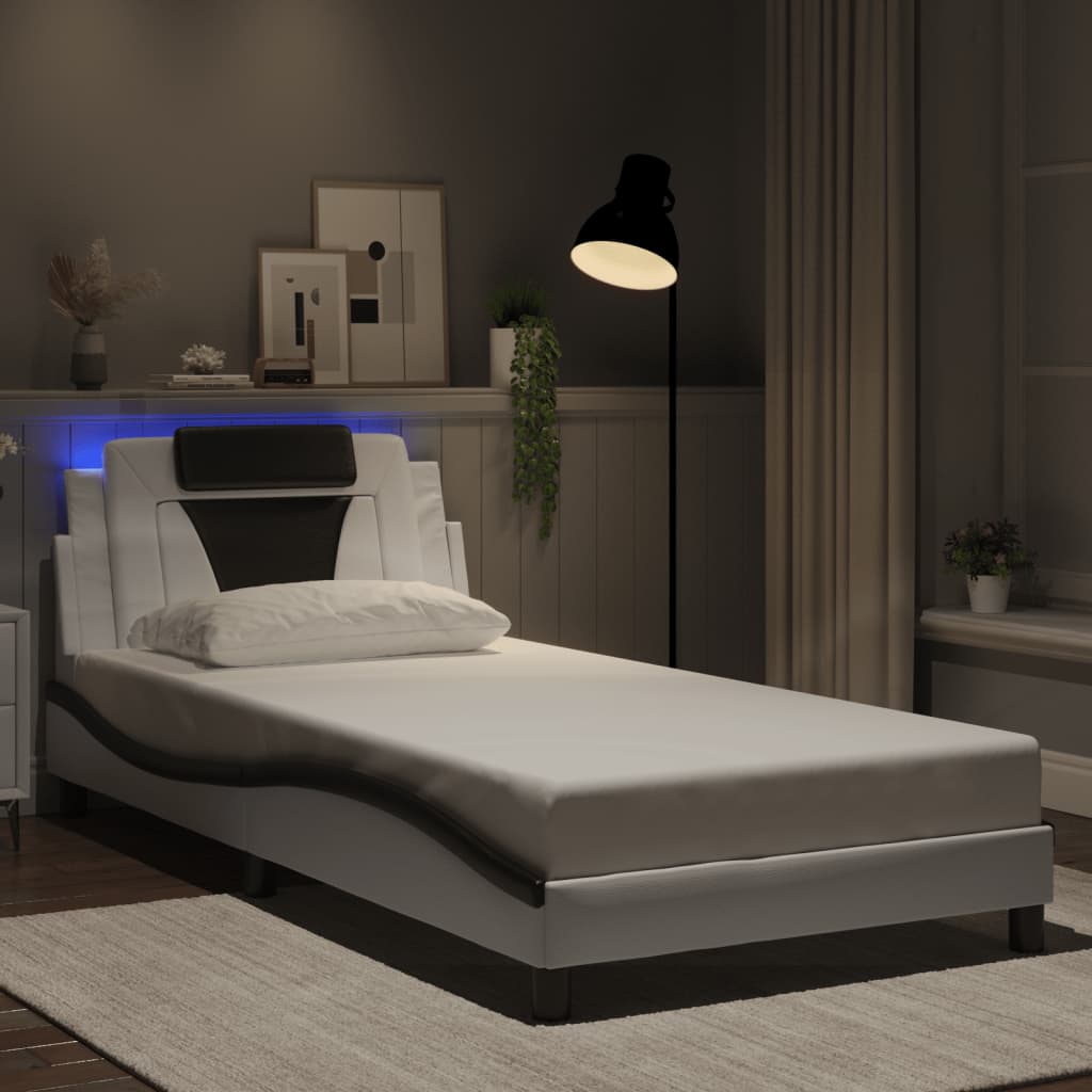 Bettgestell Viana 100x200 cm mit LED, Weiß/Schwarz