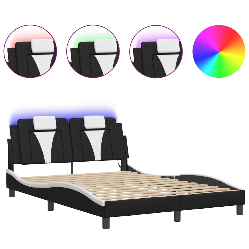 Bettgestell Viana 140x190 cm mit LED, Schwarz/Weiß
