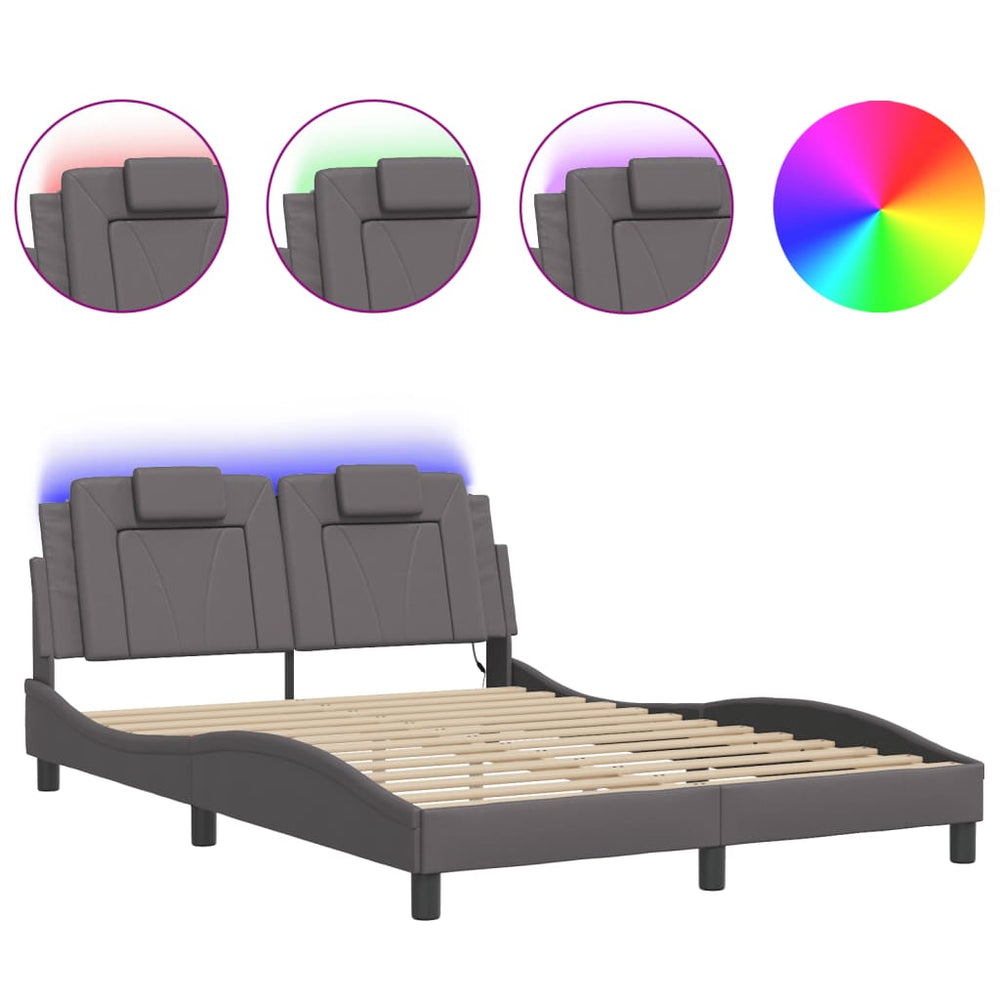 Bettgestell mit LED Grau 140x200 cm
