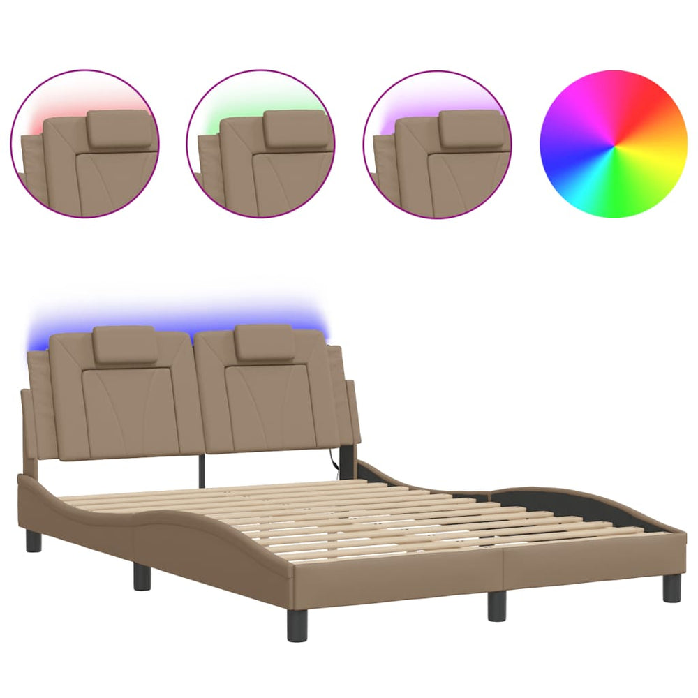 Bettgestell Viana Cappuccino-Braun 140x200 cm mit LED