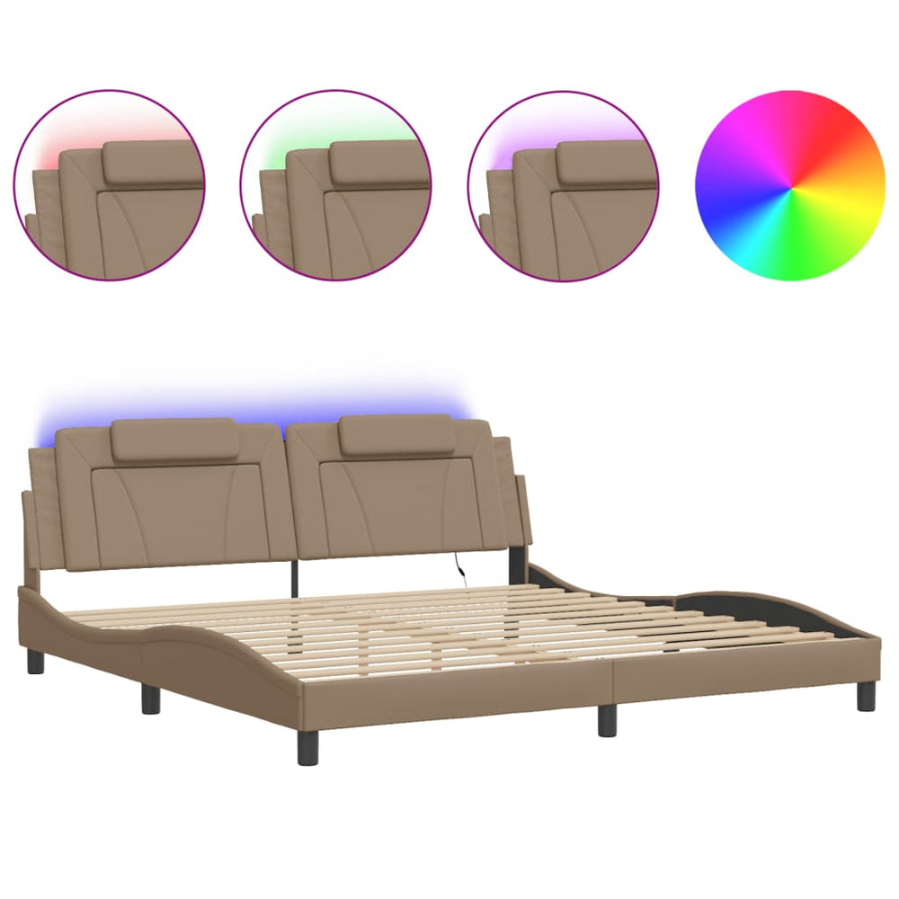 Bettgestell Viana 200x200 cm mit LED Cappuccino-Braun