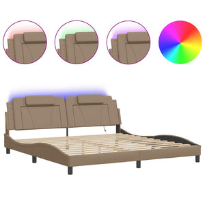 Bettgestell Viana 200x200 cm mit LED Cappuccino-Braun