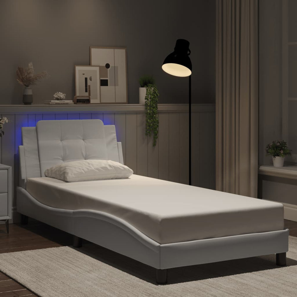 vidaXL LED Bed Frame without Mattress "Zadar" White 90x190 cm