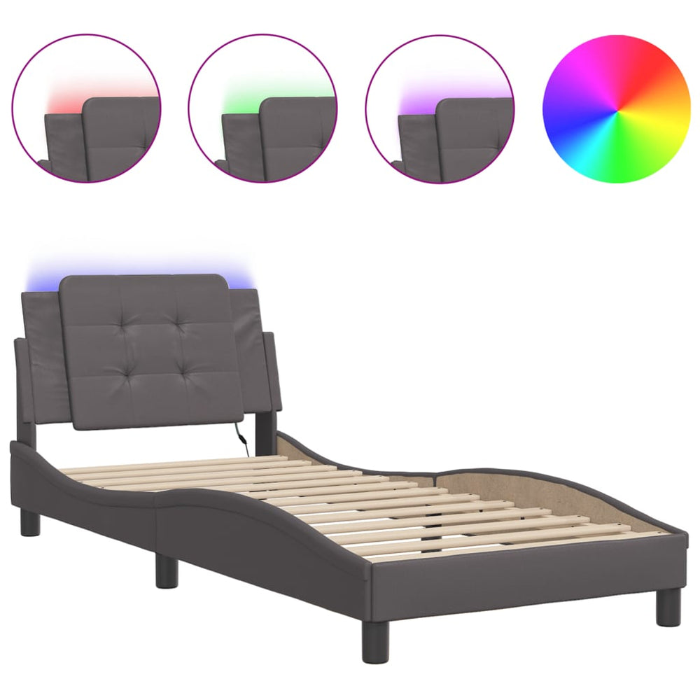 vidaXL LED Bed Frame without Mattress "Zadar" Grey 90x190 cm