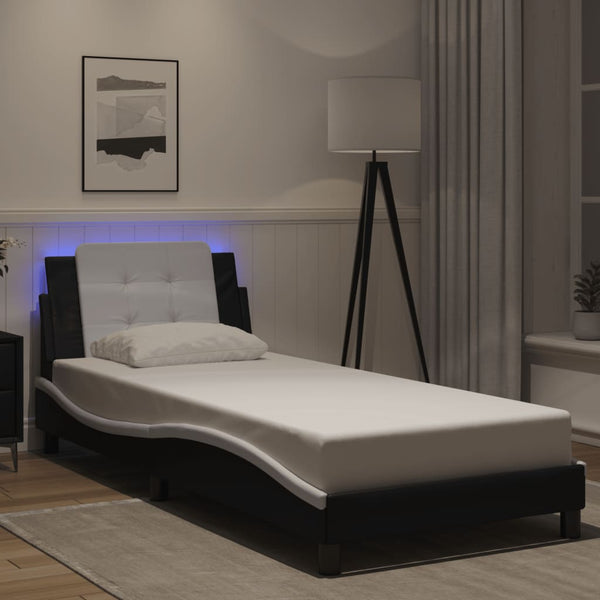 vidaXL LED Bed Frame without Mattress "Zadar" Black and White 90x190 cm