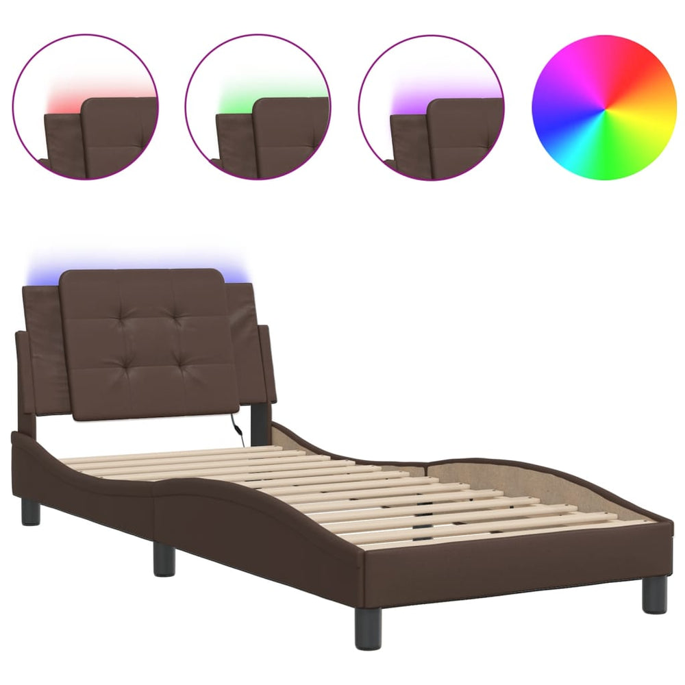 vidaXL LED Bed Frame without Mattress "Zadar" Brown 90x200 cm
