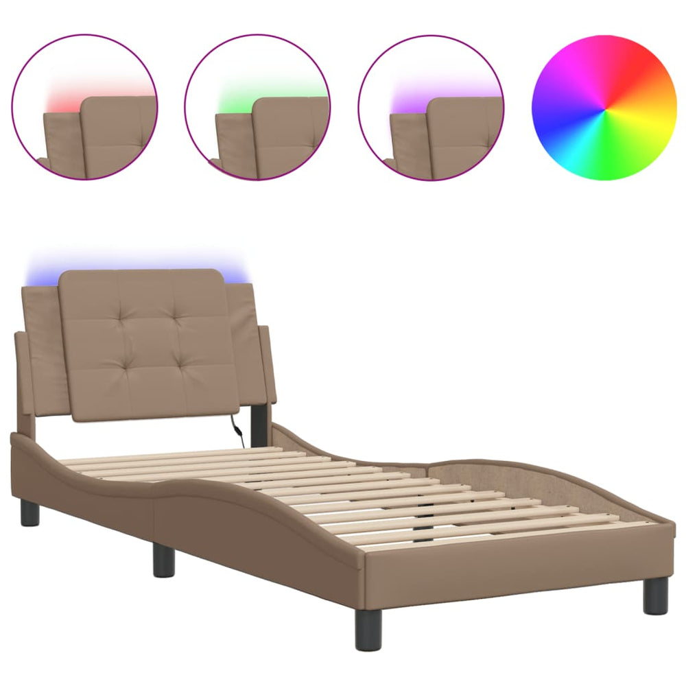 vidaXL LED Bed Frame without Mattress "Zadar" Cappuccino Brown 90x200 cm