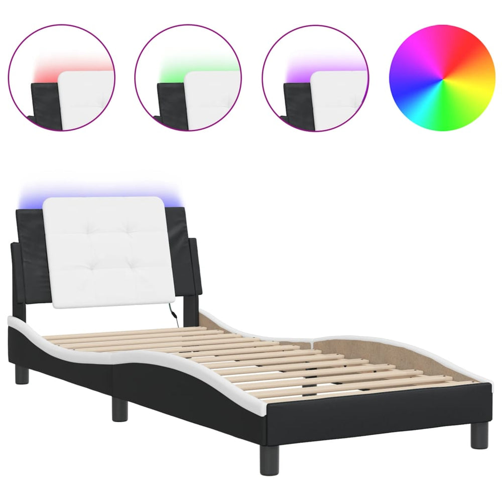 vidaXL LED Bed Frame without Mattress "Zadar" Black and White 90x200 cm