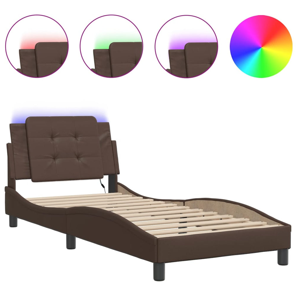 vidaXL Zadar Brown 100x200 cm LED Bed Frame without Mattress