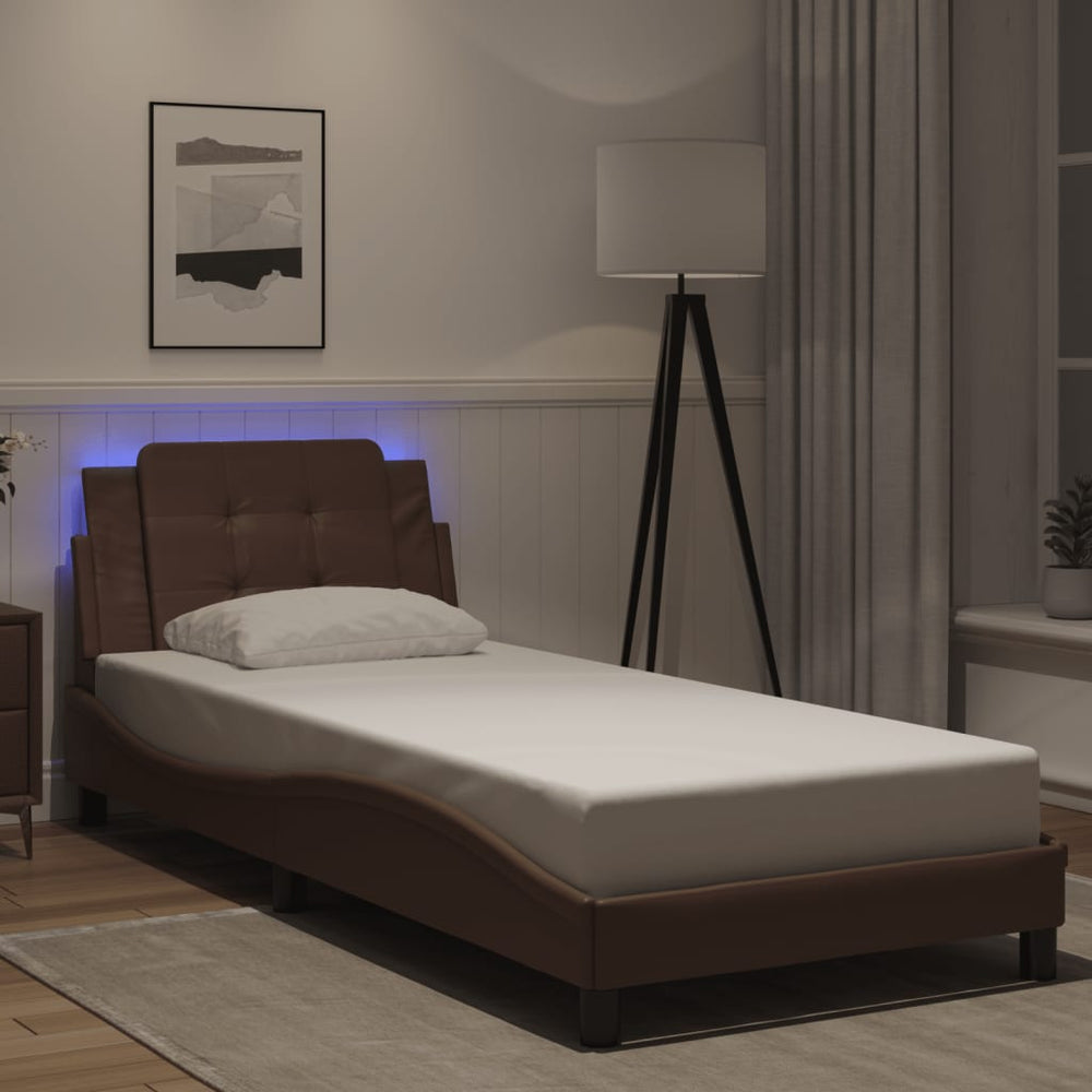 vidaXL Zadar Brown 100x200 cm LED Bed Frame without Mattress