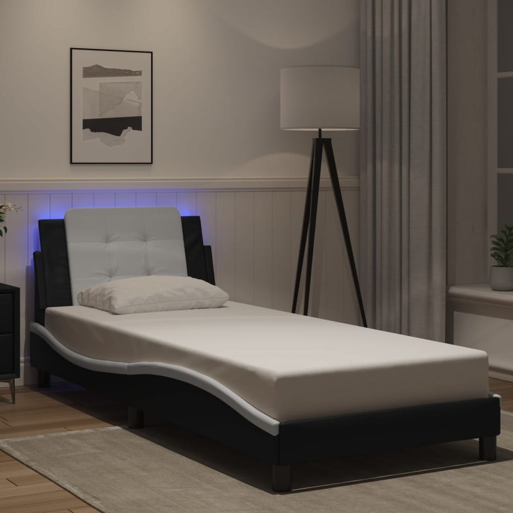 vidaXL LED Bed Frame without Mattress "Zadar" Black and White 100x200 cm