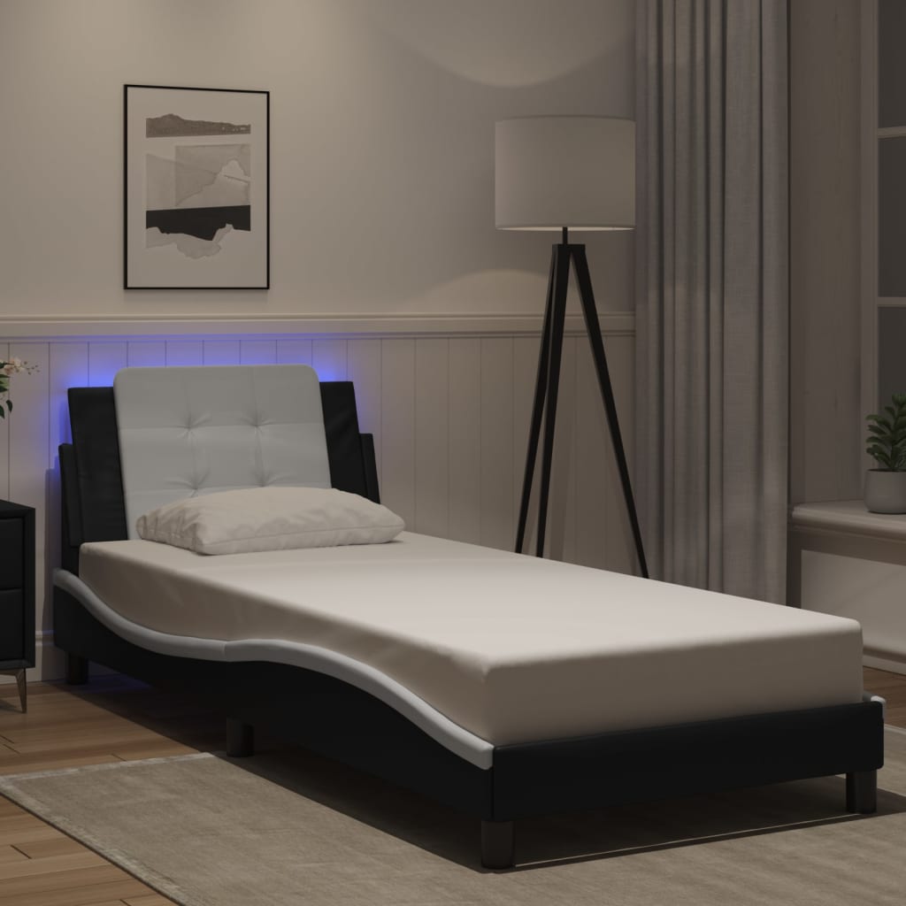 vidaXL LED Bed Frame without Mattress "Zadar" Black and White 100x200 cm