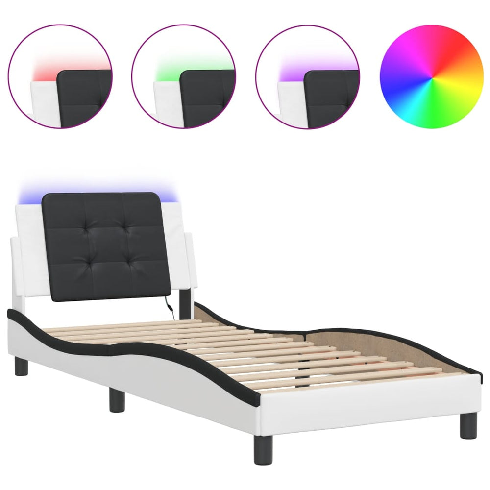 vidaXL Bed Frame with LED, without mattress, "Zadar" White and Black 100x200 cm