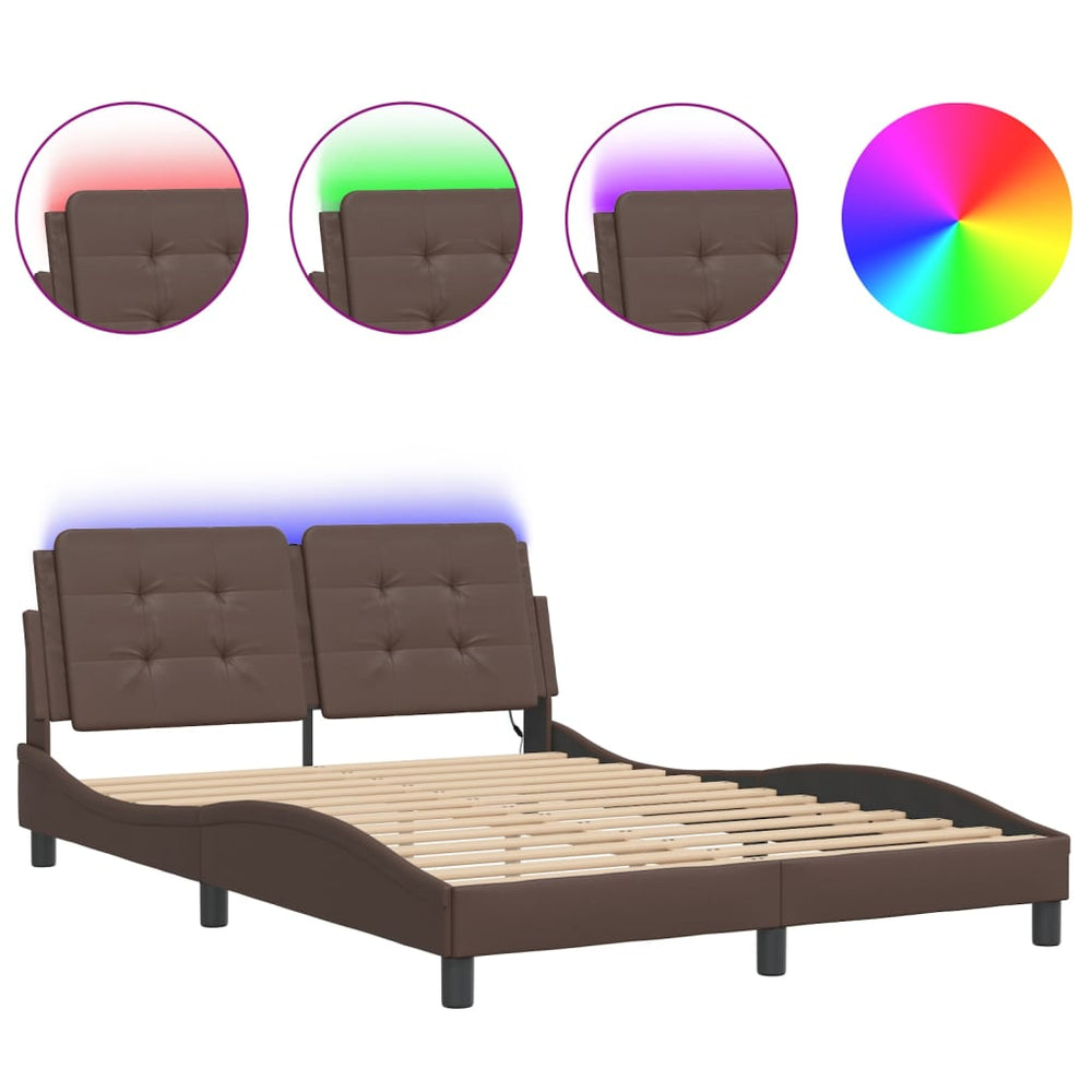 vidaXL LED Bed Frame without Mattress "Zadar" Brown 120x200 cm