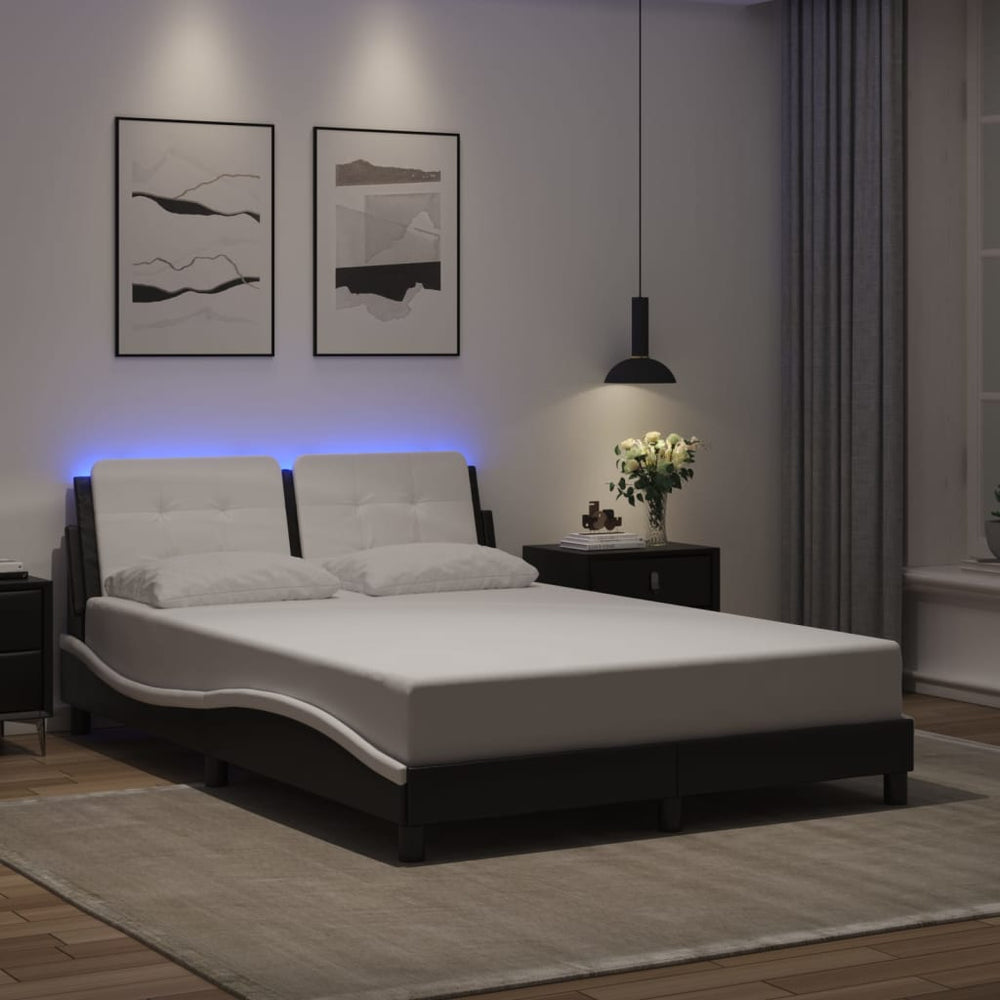 vidaXL LED Bed Frame without Mattress "Zadar" Black and White 120x200 cm