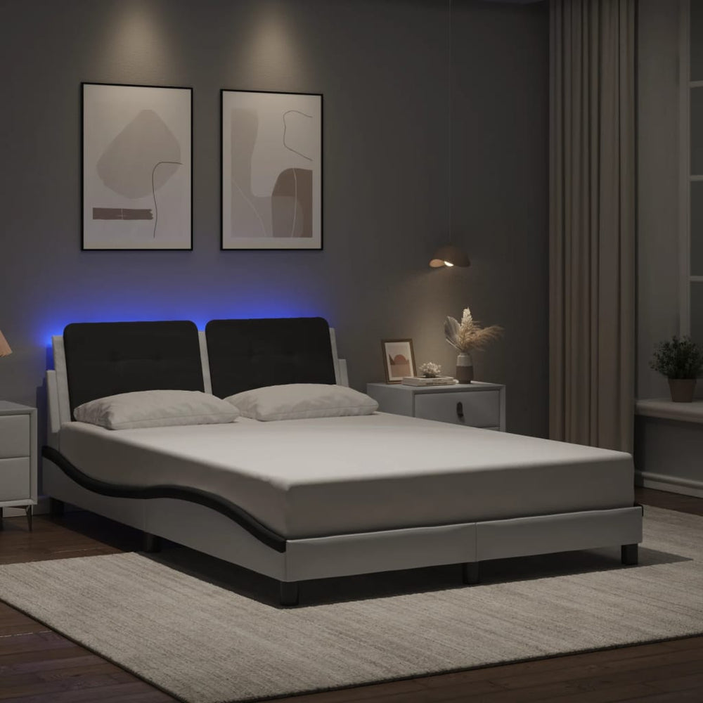 vidaXL Zadar Bed Frame with LED, No Mattress, White and Black 120x200 cm