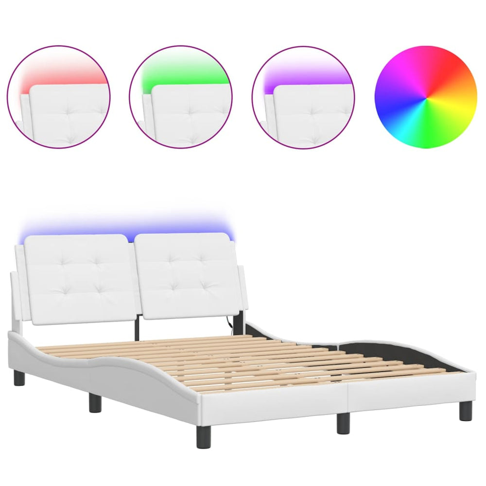 vidaXL LED Bed Frame without Mattress "Zadar" White 140x190 cm