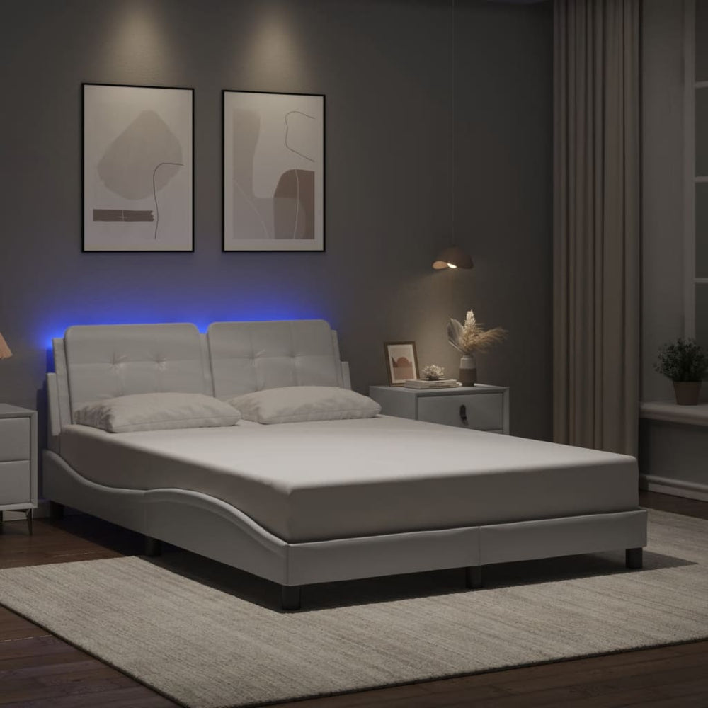 vidaXL LED Bed Frame without Mattress "Zadar" White 140x190 cm