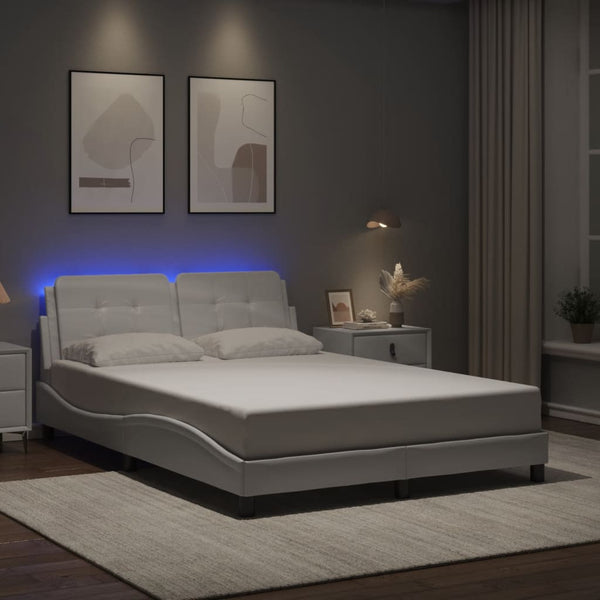 vidaXL LED Bed Frame without Mattress "Zadar" White 140x190 cm