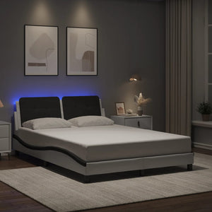 vidaXL LED Bed Frame without Mattress "Zadar" White and Black 140x190 cm