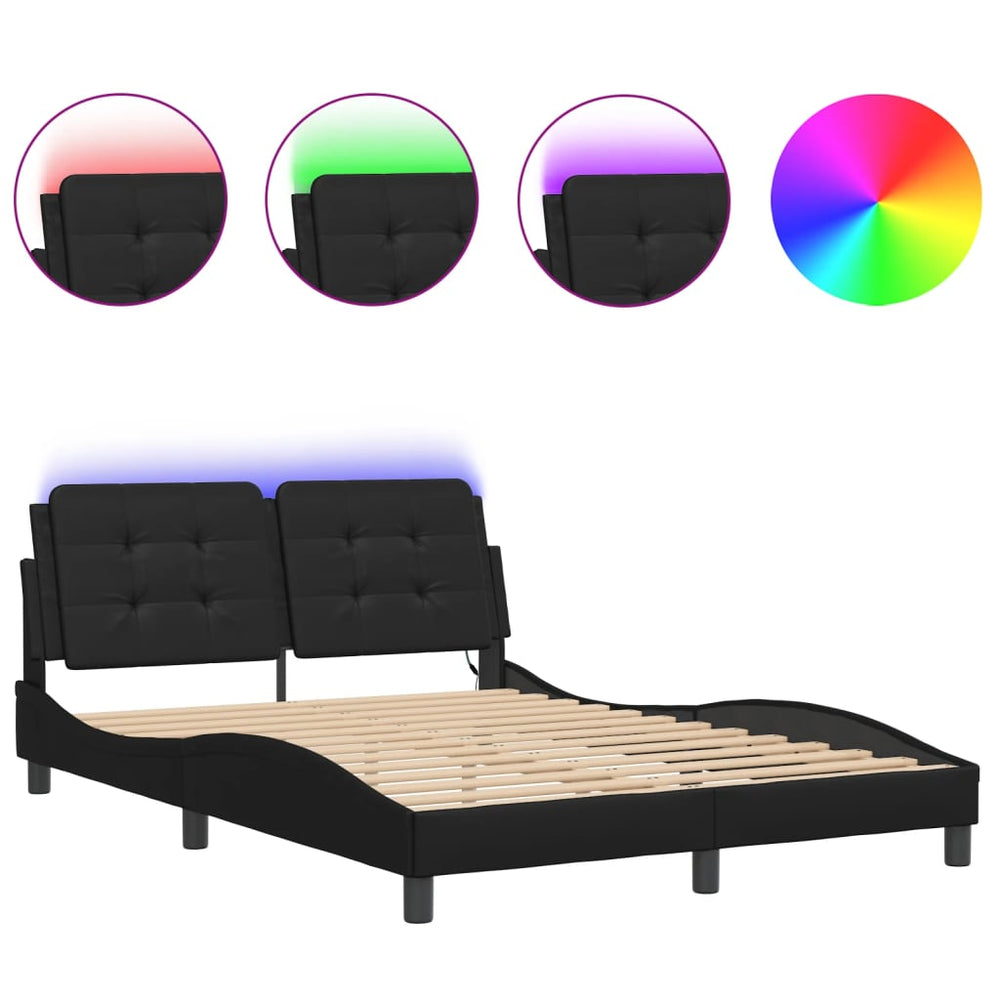 vidaXL LED Bed Frame without Mattress "Zadar" Black 140x200 cm