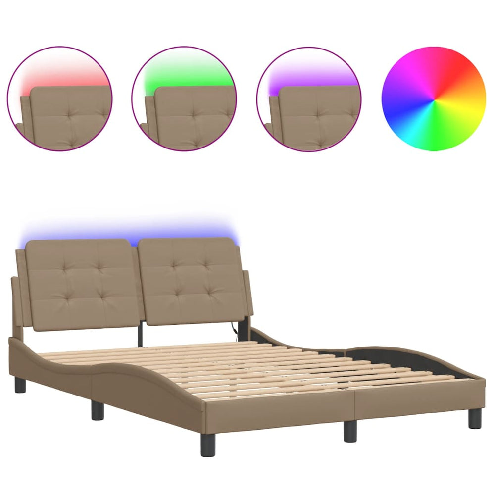 vidaXL LED Bed Frame without Mattress "Zadar" Cappuccino Brown 140x200 cm