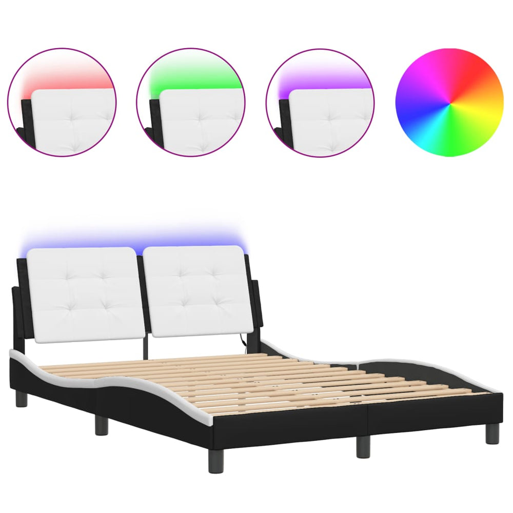 vidaXL Bed Frame with LED, without Mattress, "Zadar" Black and White 140x200 cm