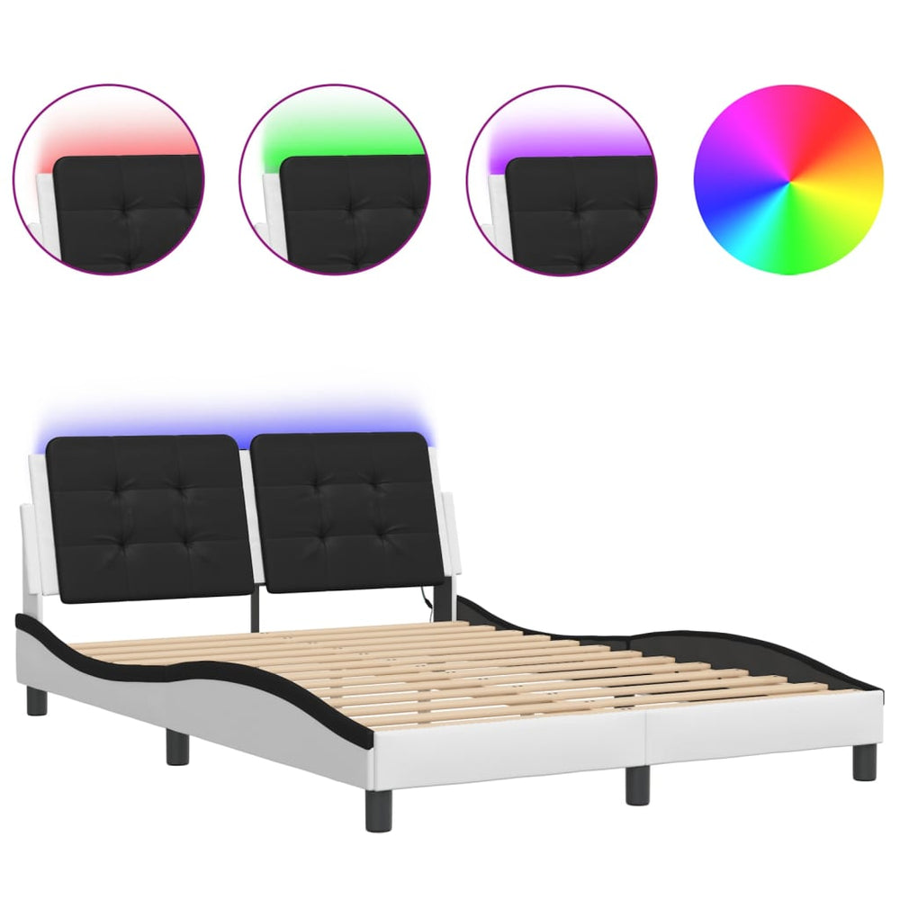 vidaXL LED Bed Frame without Mattress "Zadar" White and Black 140x200 cm