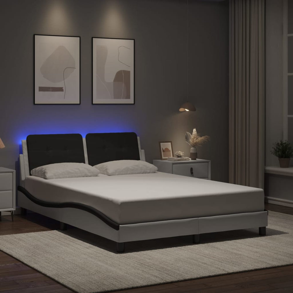 vidaXL LED Bed Frame without Mattress "Zadar" White and Black 140x200 cm