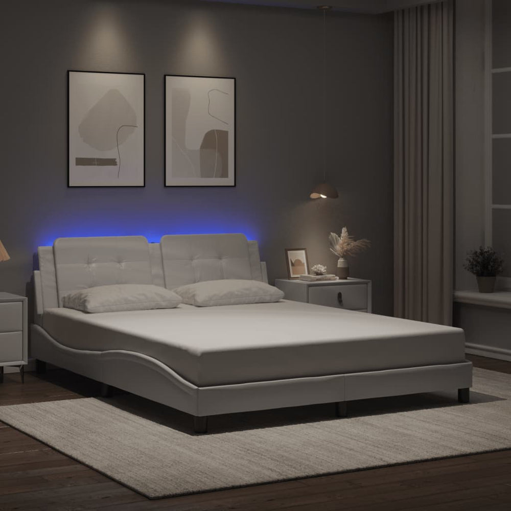 vidaXL LED Bed Frame without Mattress "Zadar" White 160x200 cm
