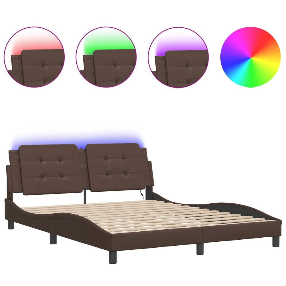 vidaXL LED Bed Frame without Mattress "Zadar" Brown 160x200 cm