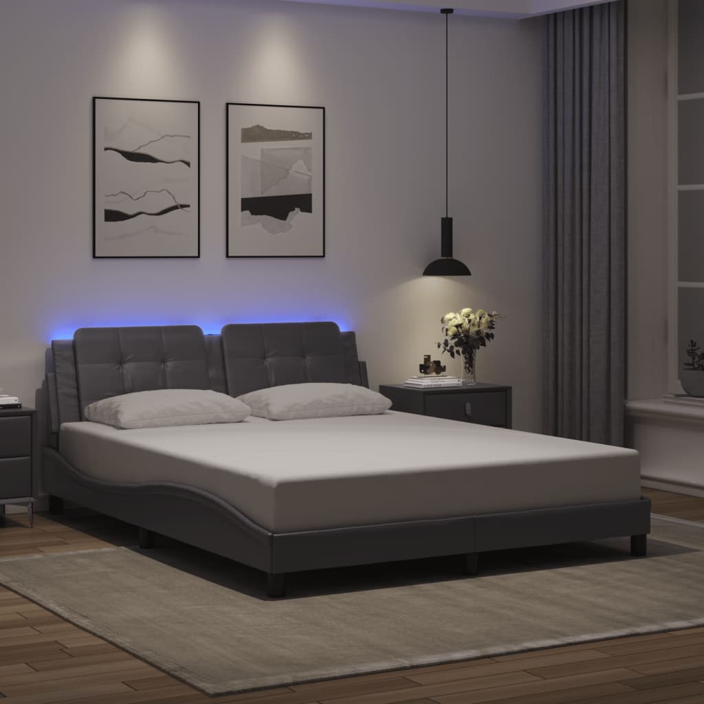 vidaXL LED Bed Frame without Mattress "Zadar" Grey 160x200 cm