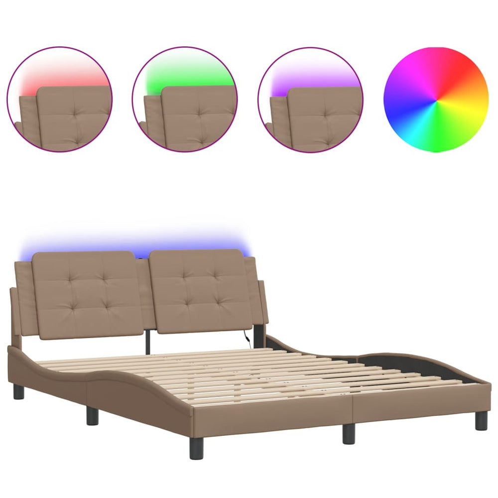 vidaXL LED Bed Frame without Mattress "Zadar" Cappuccino Brown 160x200 cm