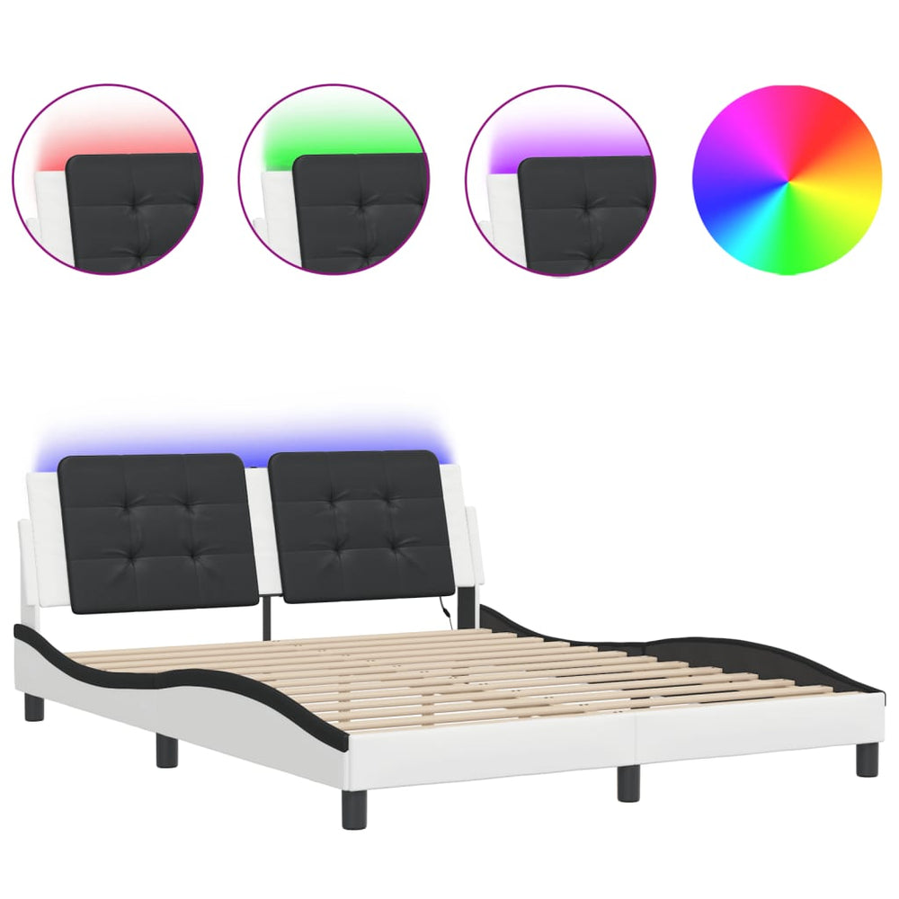 vidaXL Bed Frame with LED, without Mattress "Zadar" White and Black 160x200 cm