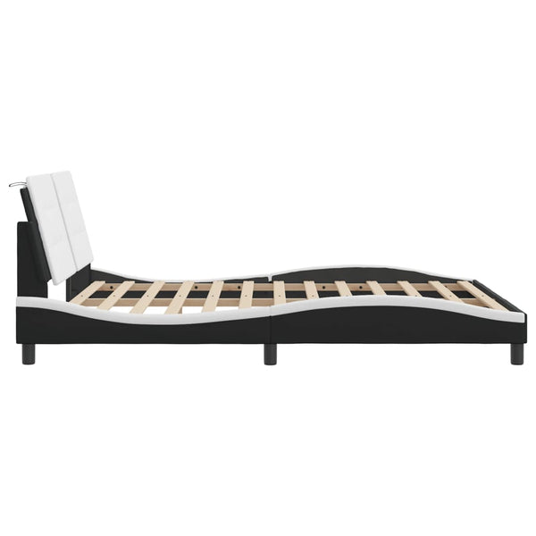 vidaXL Bed Frame with LED, without Mattress "Zadar" White and Black 160x200 cm