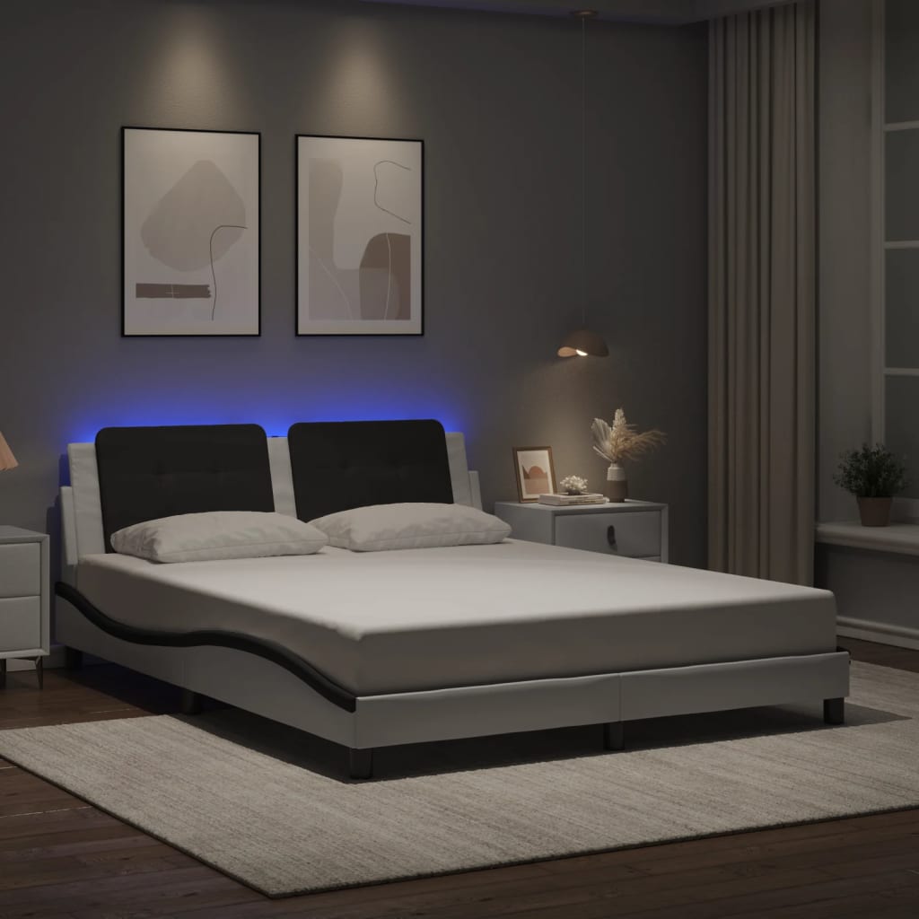 vidaXL Bed Frame with LED, without Mattress "Zadar" White and Black 160x200 cm