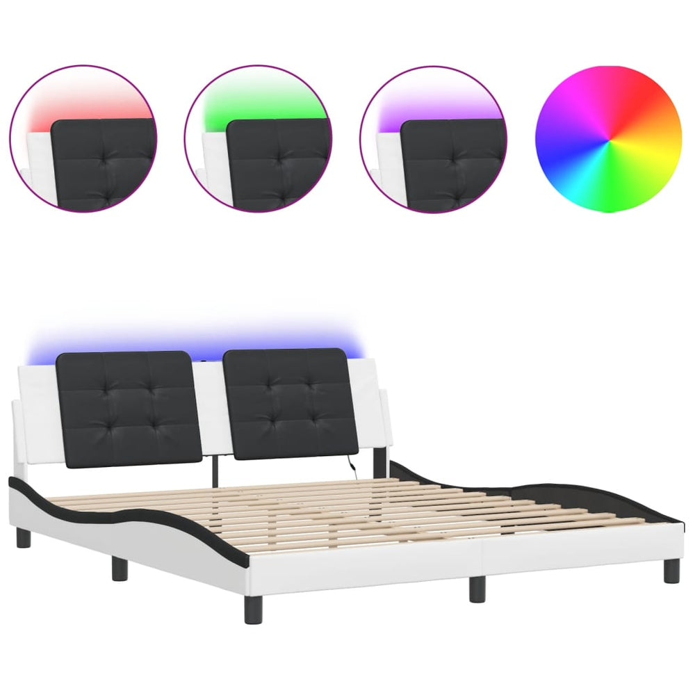 LED Bettgestell 180x200 cm Schwarz/Weiß