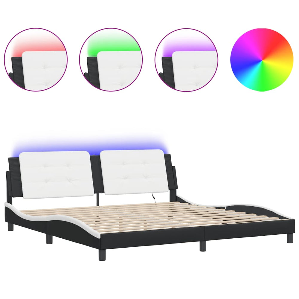 Bettgestell 200x200 cm mit LED Schwarz/Weiß