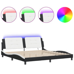 Bettgestell 200x200 cm mit LED Schwarz/Weiß