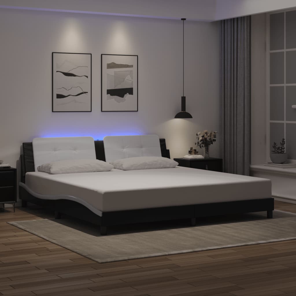 Bettgestell 200x200 cm mit LED Schwarz/Weiß