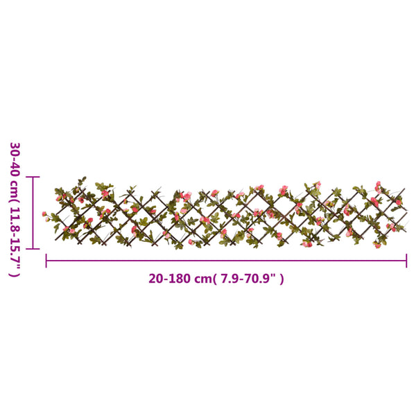 vidaXL Trellis with Artificial Ivy Extendable Dark Pink 180x20cm