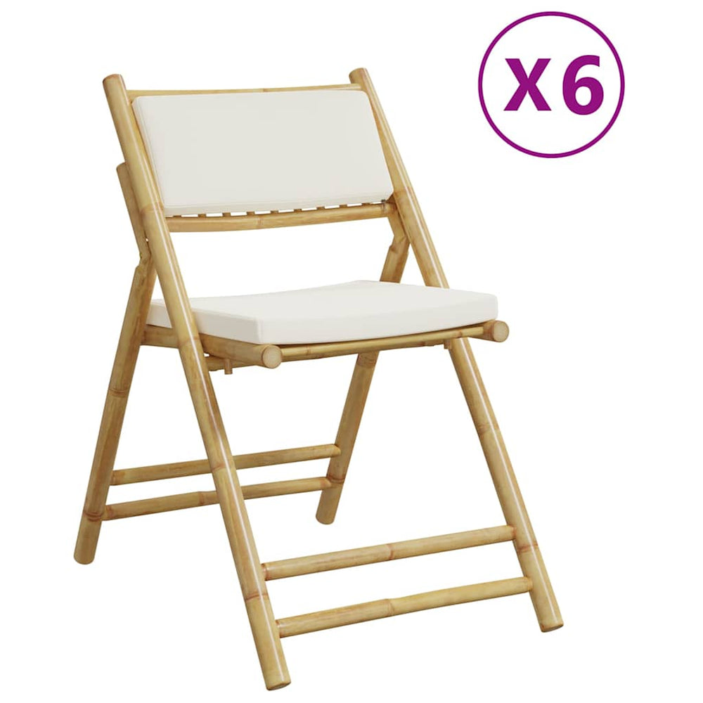 vidaXL Bistro Chairs 6 pcs. Foldable with Cream White Cushions Bamboo