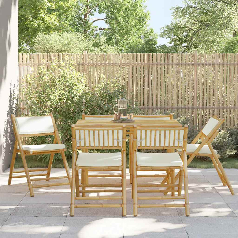 vidaXL Bistro Chairs 6 pcs. Foldable with Cream White Cushions Bamboo