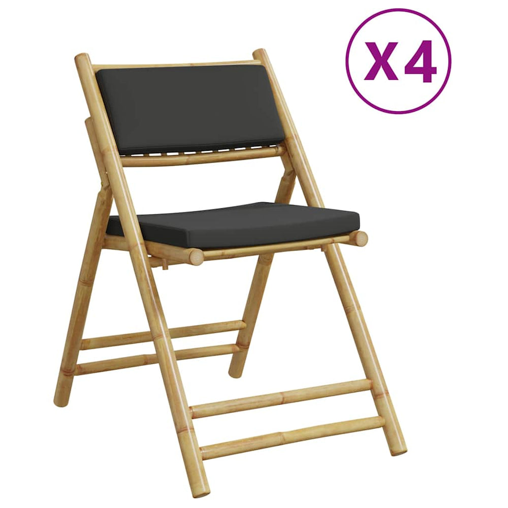 vidaXL Bistro Chairs 4 pcs. Foldable with Dark Grey Cushions Bamboo