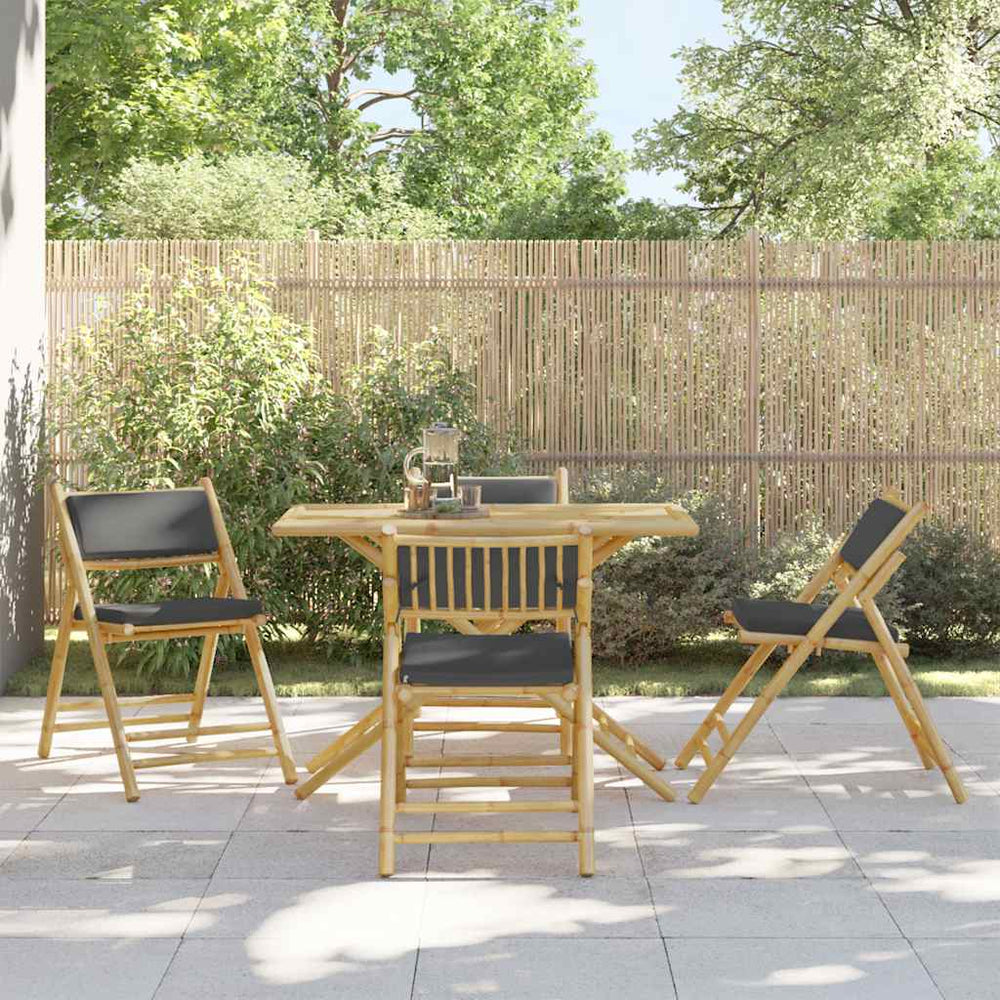vidaXL Bistro Chairs 4 pcs. Foldable with Dark Grey Cushions Bamboo