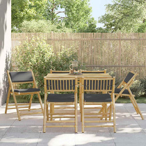 vidaXL Bistrô Chairs 6 pcs. Foldable with Dark Gray Cushions Bamboo