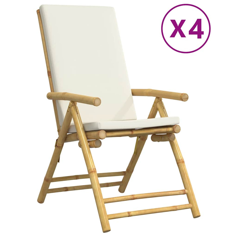 vidaXL Garden Chairs 4 pcs. Adjustable Foldable with Cushions Bamboo