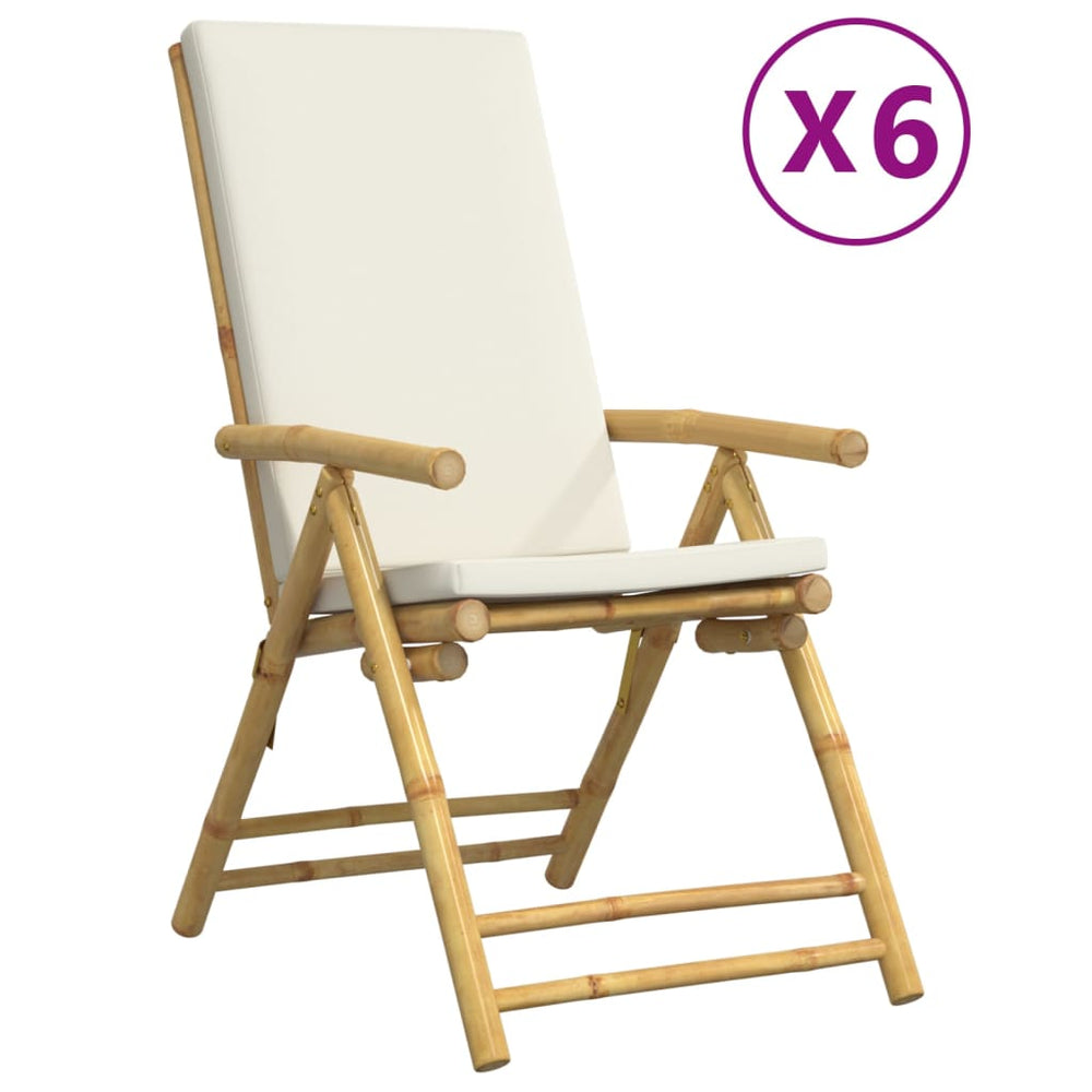 vidaXL Garden Chairs 6 pcs. Adjustable Foldable with Cushions Bamboo