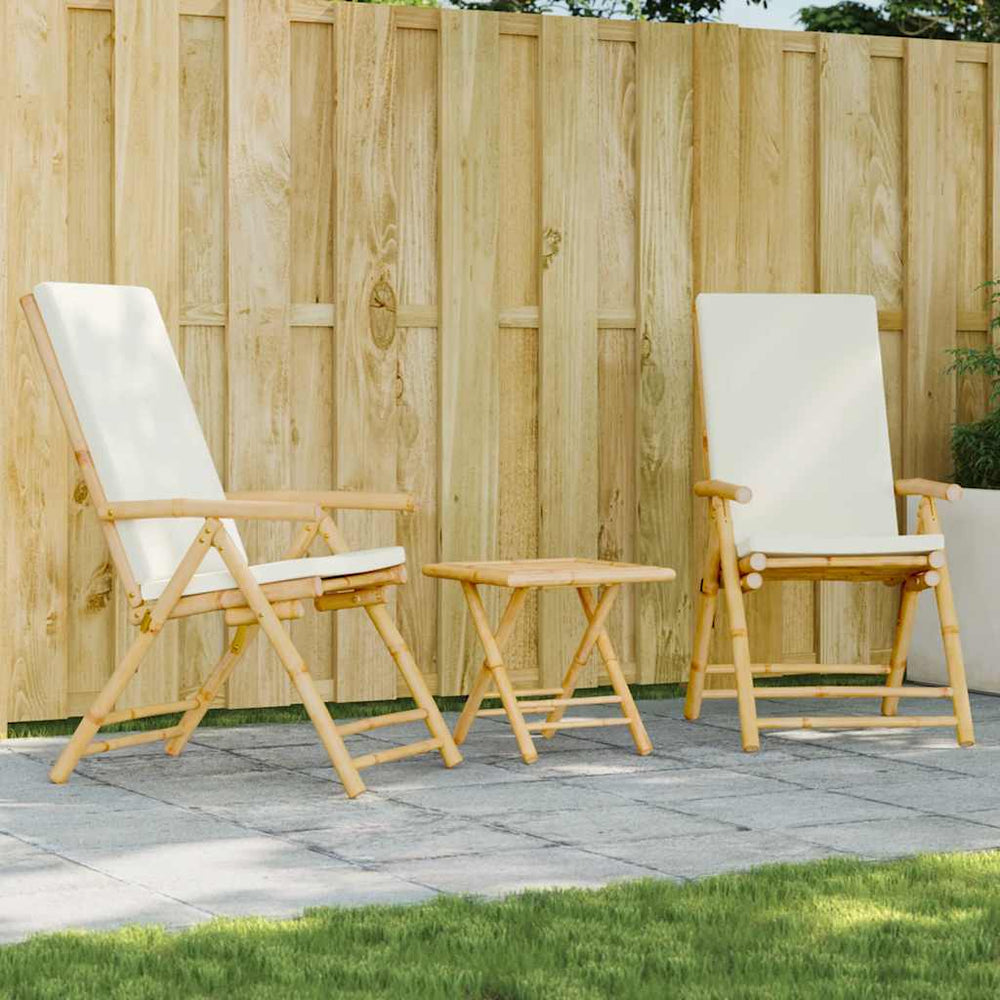 vidaXL 3-piece Foldable Bistro Set with Cream White Cushions Bamboo